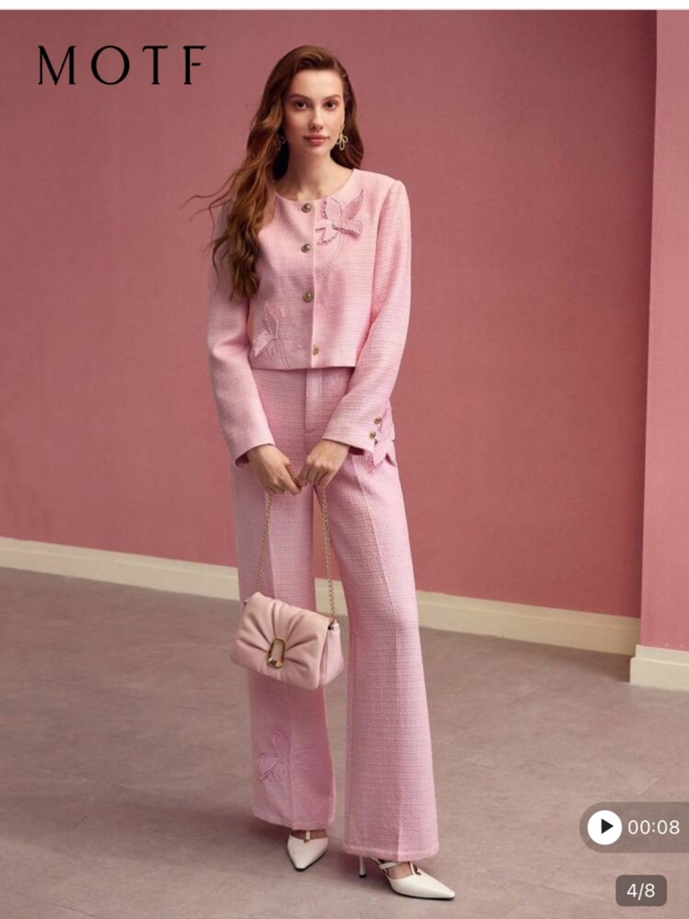 MOTF Pink Tweed Wide-Leg Feminine Pants - Picture 3 of 17